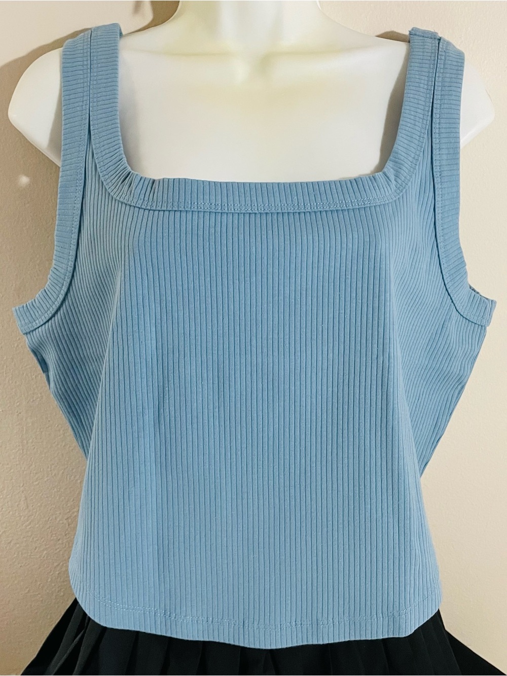 Madewell Sky Blue Ribbed Square-Neck Crop Tank NWOT XXL